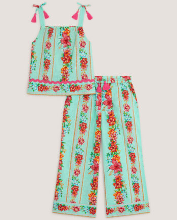Vintage Floral Tank Top & Trousers Set Blue