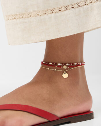 3-PACK SHELL BEADED ANKLETS