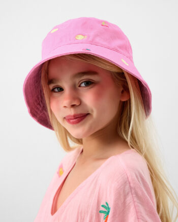 Girls Fruit Embroidered Bucket Hat Pink
