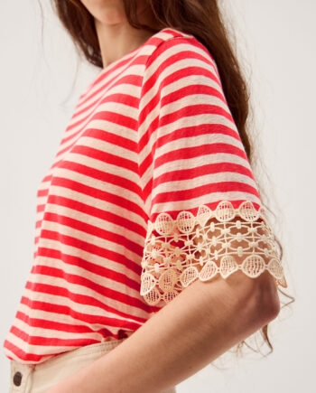 Sasha Stripe Linen Blend T-Shirt Red