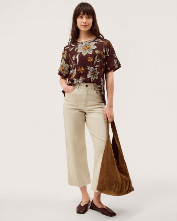 Esther Floral Linen Blend T-Shirt Brown