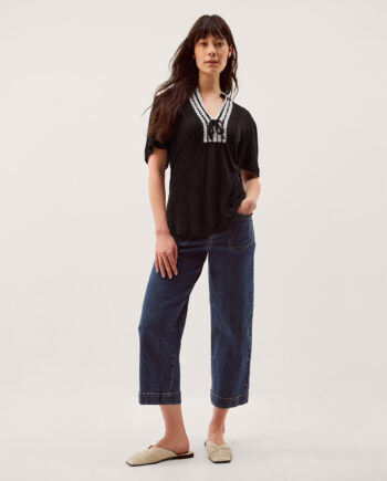 Lucia Lace Linen Blend T-Shirt Black