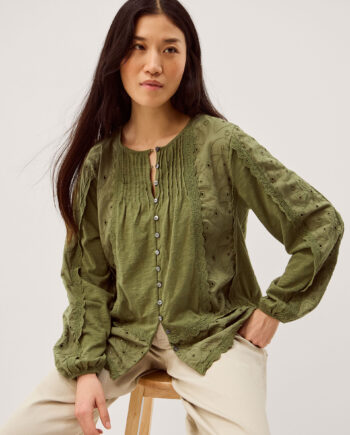 Joss Floral Embroidered Jersey Top Green