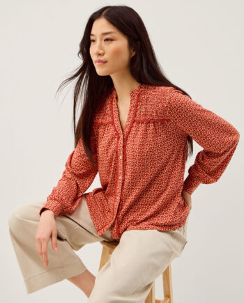 Palmer Print Smocked Jersey Top Red