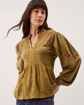 Fabia Embroidered Blouson Blouse Green