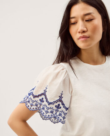 Bree Broderie Sleeve Jersey T-Shirt White