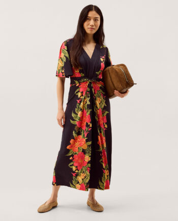 Moana Floral Print Jersey Midi Dress Blue