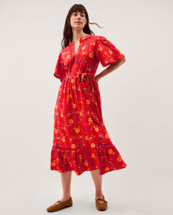 Libby Floral Jersey Midi Dress Red