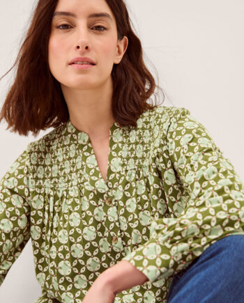 Kalani Geometric Jersey Blouse Green