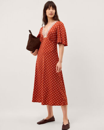 Peri Polka Dot Jersey Midi Dress Orange
