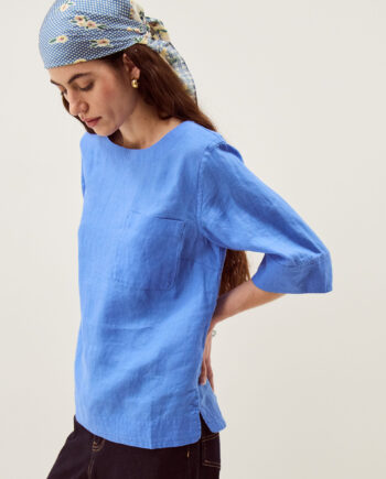 Ingrid Linen Top Blue