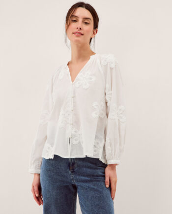 Aria Floral Appliqué Blouse White