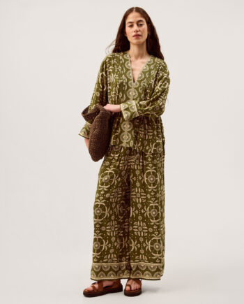 Thalia Floral Print Wide Leg Trousers Green