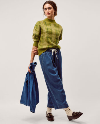 Rhea Tie Front Denim Trousers Blue