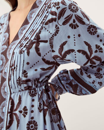 Thalia Palm Print Midi Dress Blue