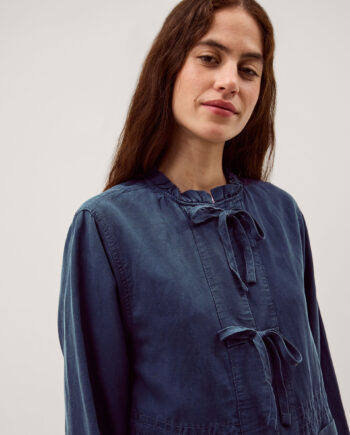 Felicity Tie Front Linen Blend Jacket Blue