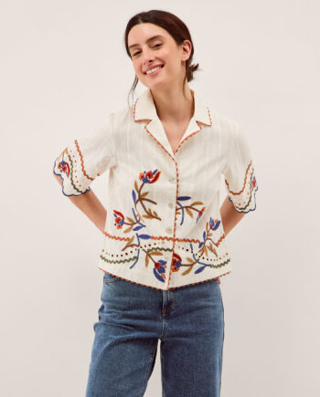 Polly Floral Embroidered Shirt White
