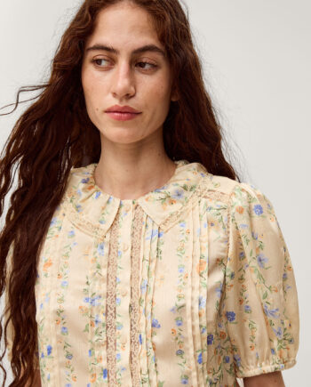 Naomi Puff Sleeve Floral Lace Blouse Yellow