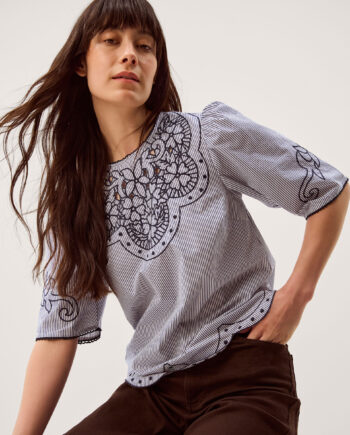Kirsty Embroidered Stripe Top Blue