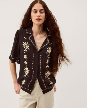Wren Floral Embroidered Shirt Black