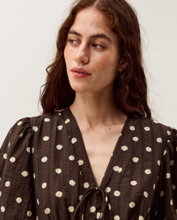 Paris Puff Sleeve Polka Dot Midi Dress Brown