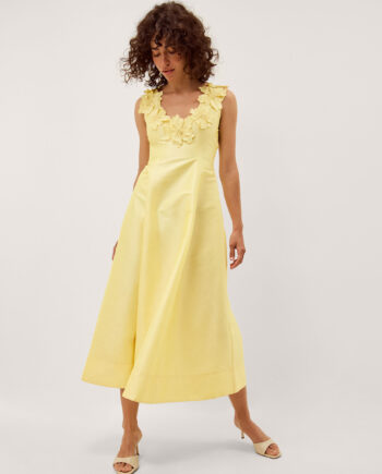 Phoebe Sleeveless Appliqué Midi Dress Yellow