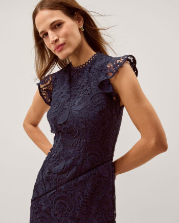 Gina Floral Lace Midi Dress Blue