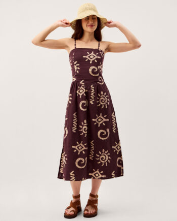 Mafalda Sun Print Bandeau Midi Dress Brown