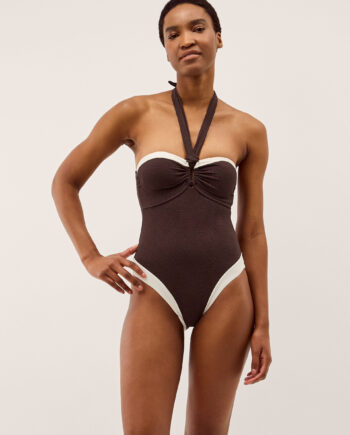 Saylor Halter Two Tone Swimsuit Brown
