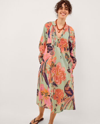 Carmen Floral Midi Tunic Dress Green