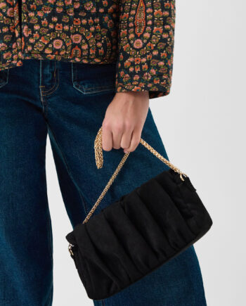 RUCHED FAUX SUEDE CLUTCH BAG BLACK