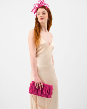 Ruched Faux Suede Clutch Bag Pink