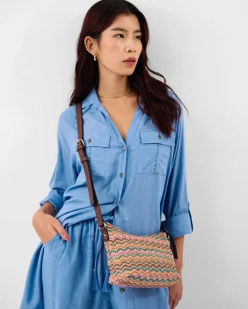 Stripe Raffia Crossbody Bag