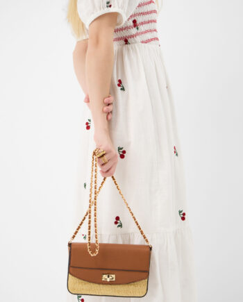 Twistlock Raffia Crossbody Bag Tan