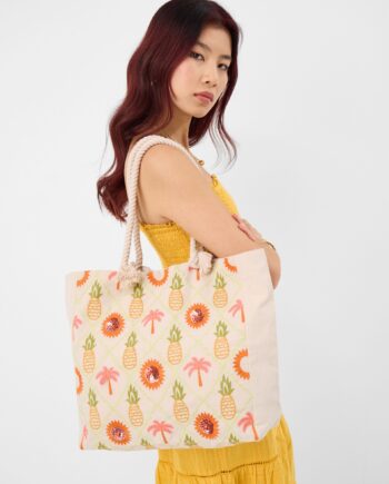 PINEAPPLE EMBROIDERED BEACH BAG