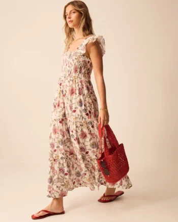 Floral Print Tiered Maxi Dress Ivory