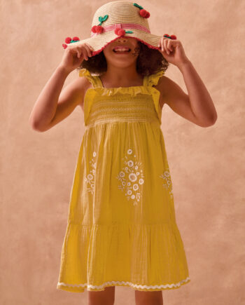 Floral Embroidered Frill Dress Yellow