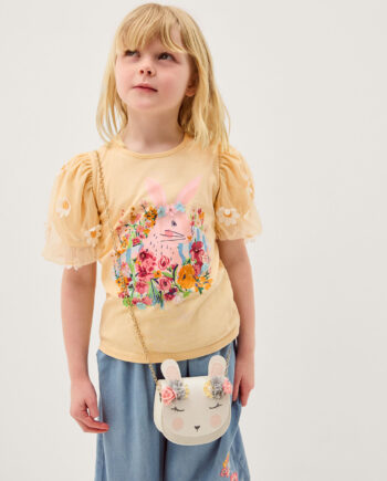 Bunny Graphic Appliqué T-Shirt Yellow