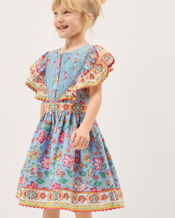 Adara Floral Print Broderie Dress Blue