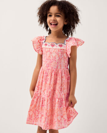 Embroidered Shell Print Dress Pink