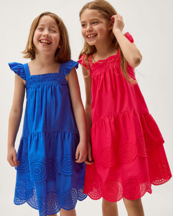 Broderie Tiered Cotton Dress Pink