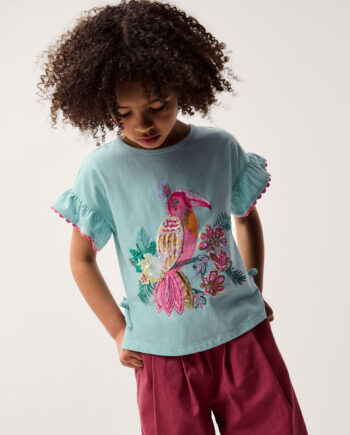 Tina Tropical Toucan Embellished T-Shirt Green