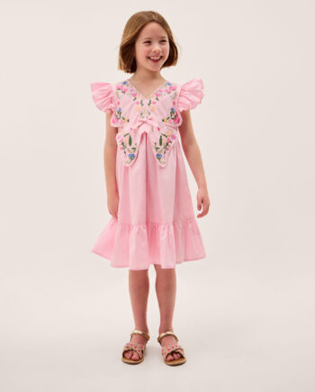 Embroidered Butterfly Bodice Dress Pink