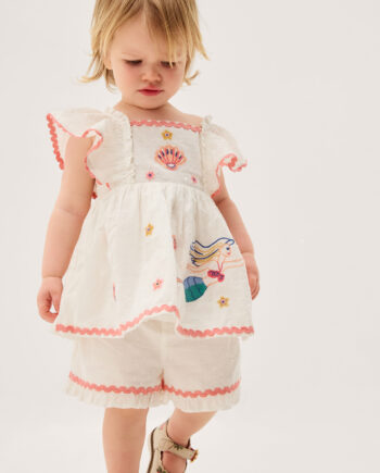 Baby Mermaid Embroidered Top & Shorts Ivory