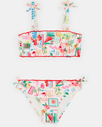 GIRLS POSTCARD PRINT BIKINI SET MULTI