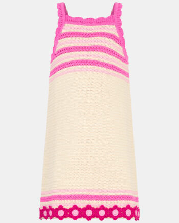 GIRLS FLOWER KNIT CROCHET DRESS PINK