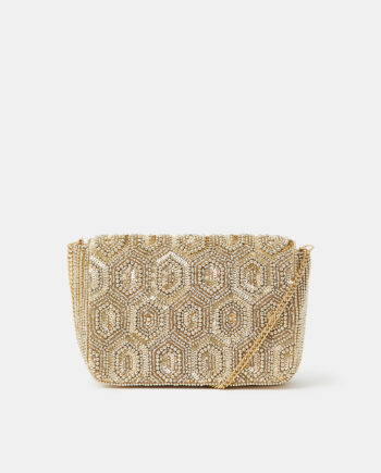 EMBELLISHED FOLD OVER CLUTCH BAG GOLD