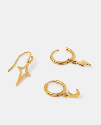 3-PACK STAINLESS STEEL CELESTIAL HOOP EARRINGS