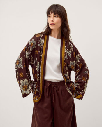 Esther Floral Linen Blend Jacket Brown