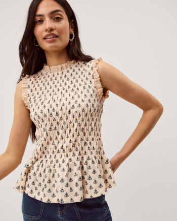 Amaya Sleeveless Printed Jersey Top Ivory